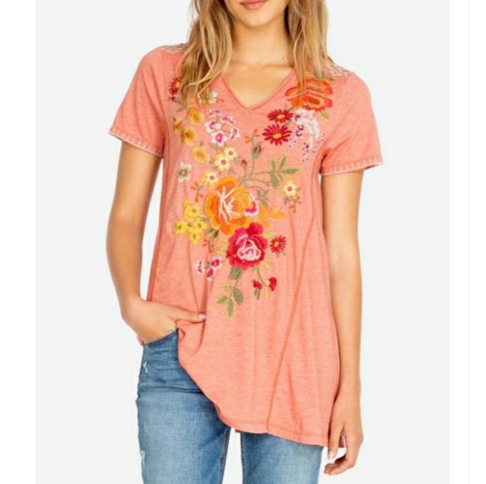 Nwt Johnny Was Karlotta t-shirt tunic orange XS/S